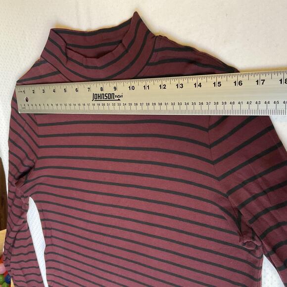 Westbound Women Shirt M Burgundy Striped Mock Neck Pullover - Picture 4 of 6